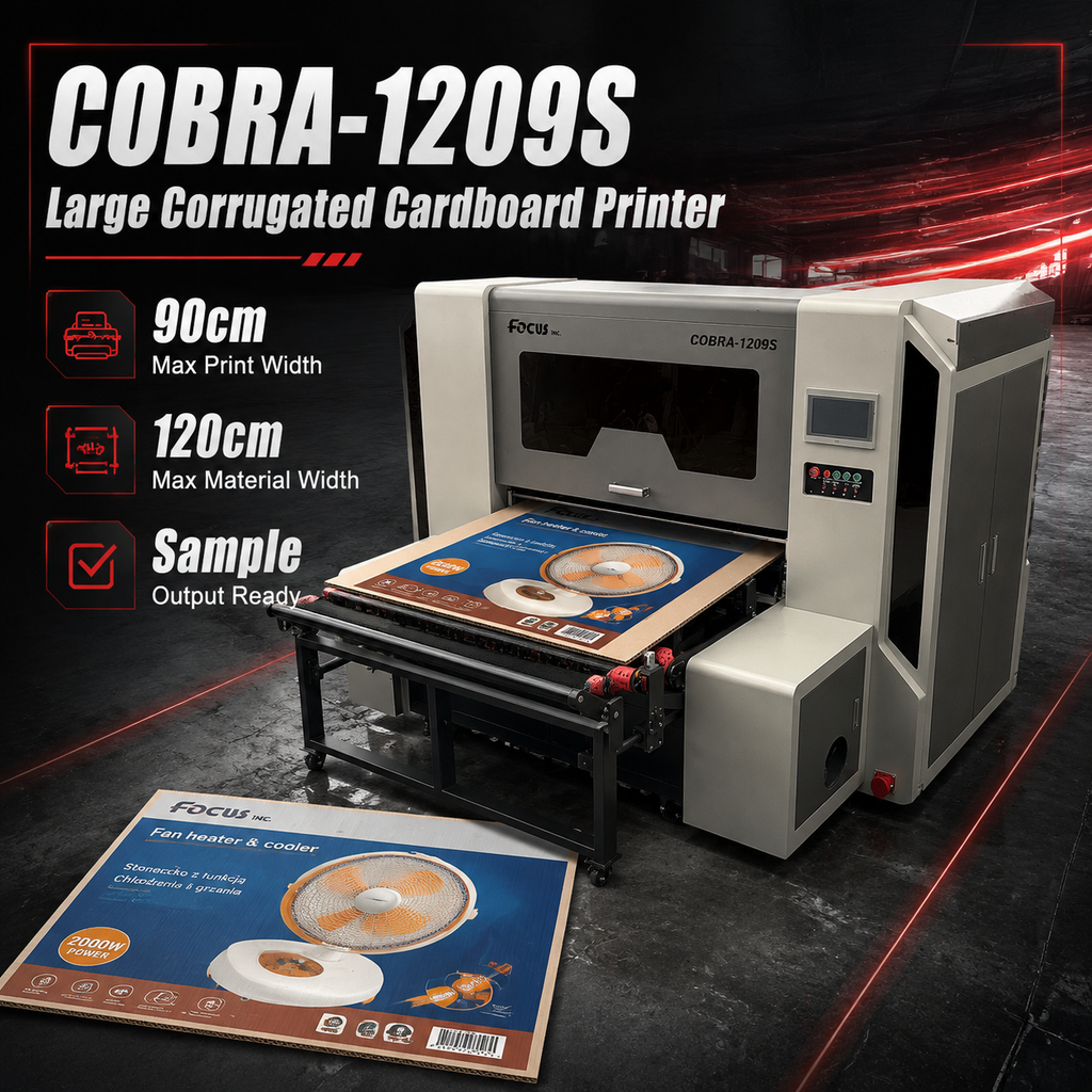 The cobra-1209s Model Single pass printer support large format wide corrugated board, honeycomb board digital printing and it support over 1.2 meters wide corrugated but automatic feeding also support to print samples before order