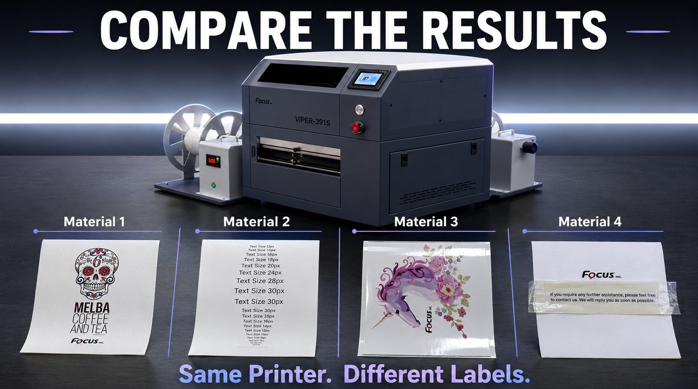 Viper-391S roll to roll label printer, fast printing speed, high percesion to print small letters and lines