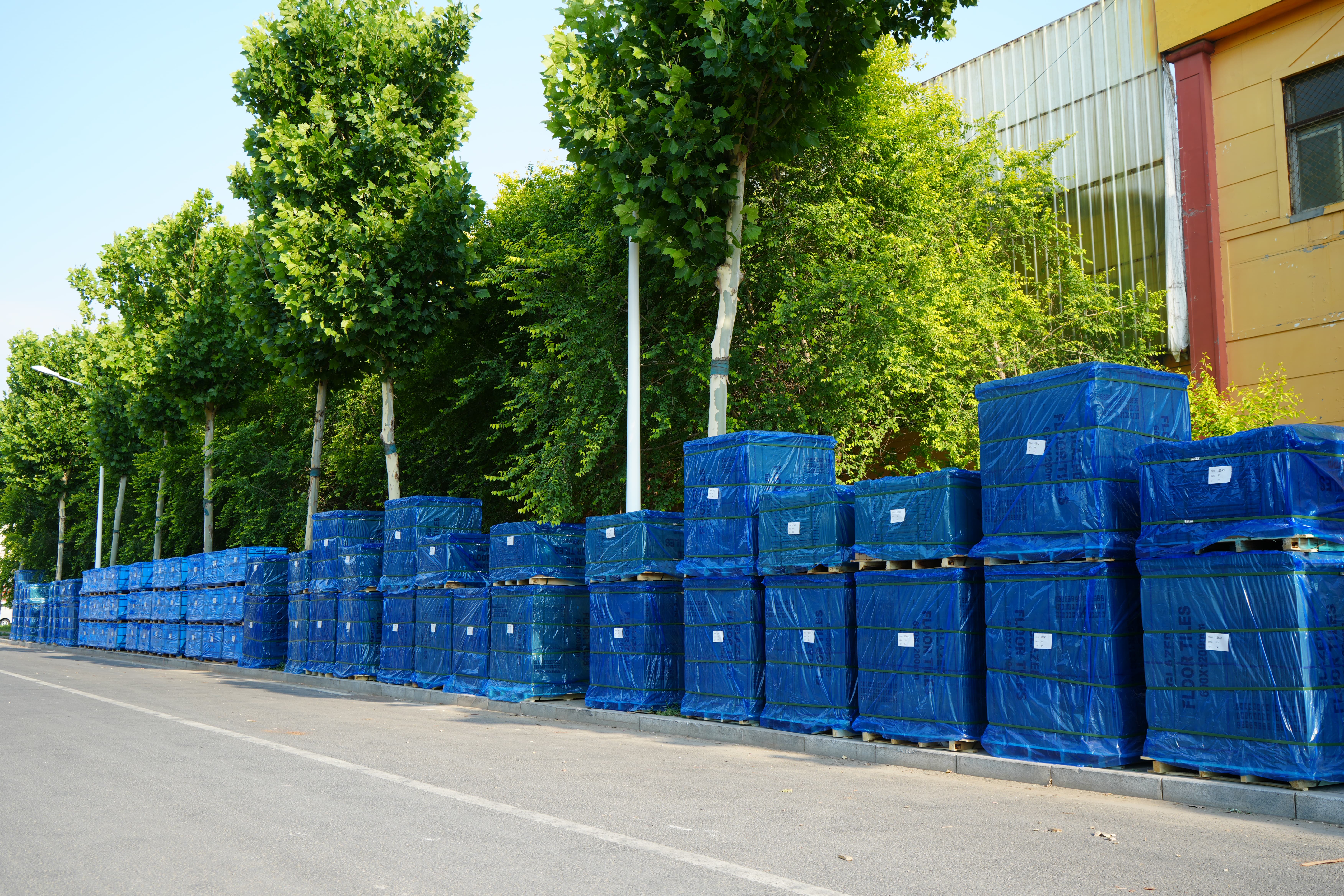 Pallet packaging prepared for export tile shipment