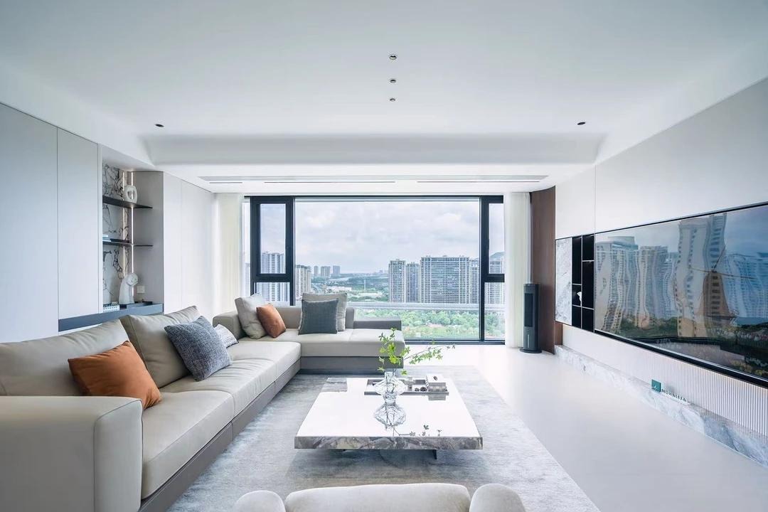 Floor tiles for living room installation showing clean grout lines and uniform color