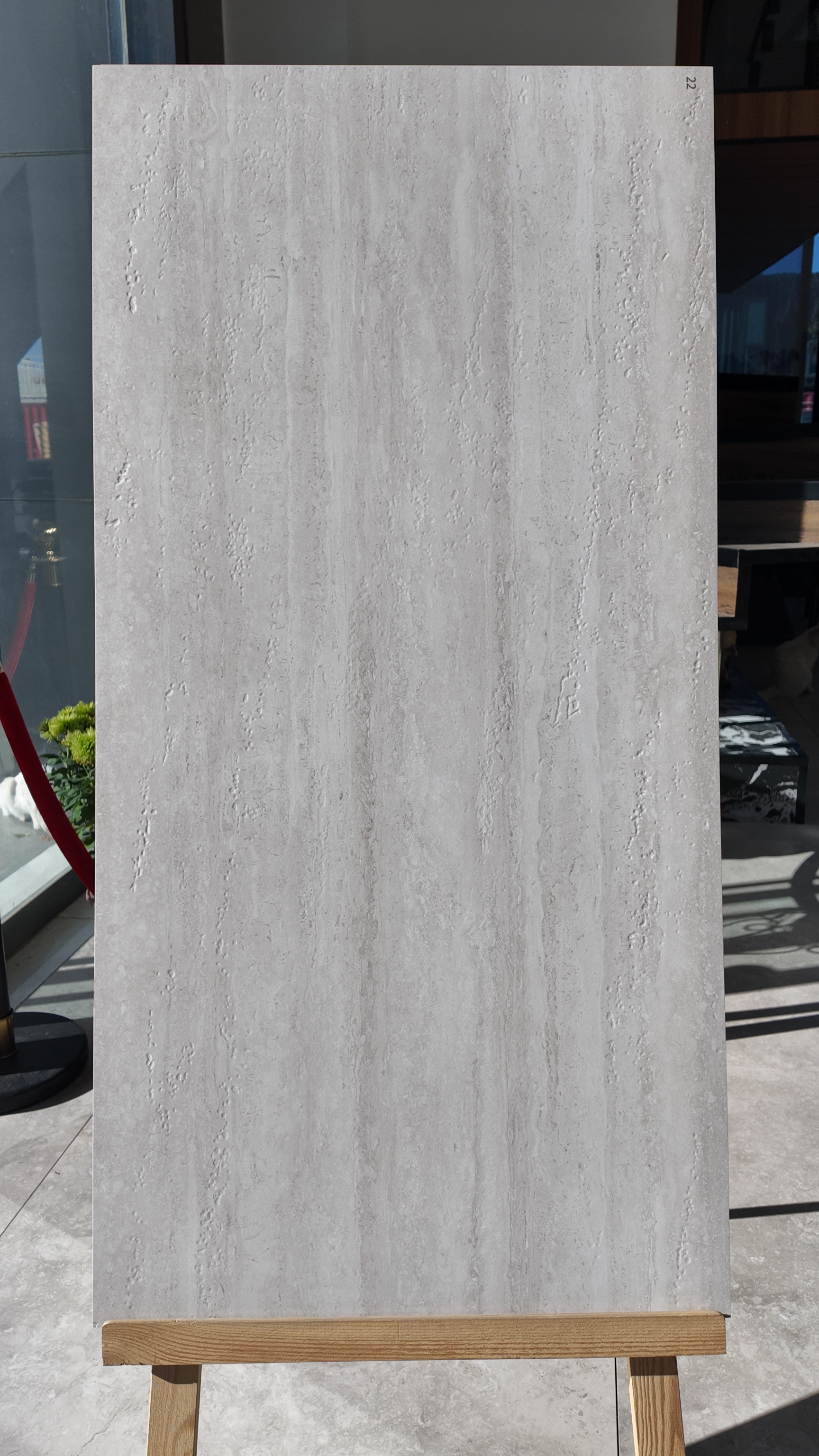 60x120cm Travertine porcelain tile surface detail for hospitality corridors
