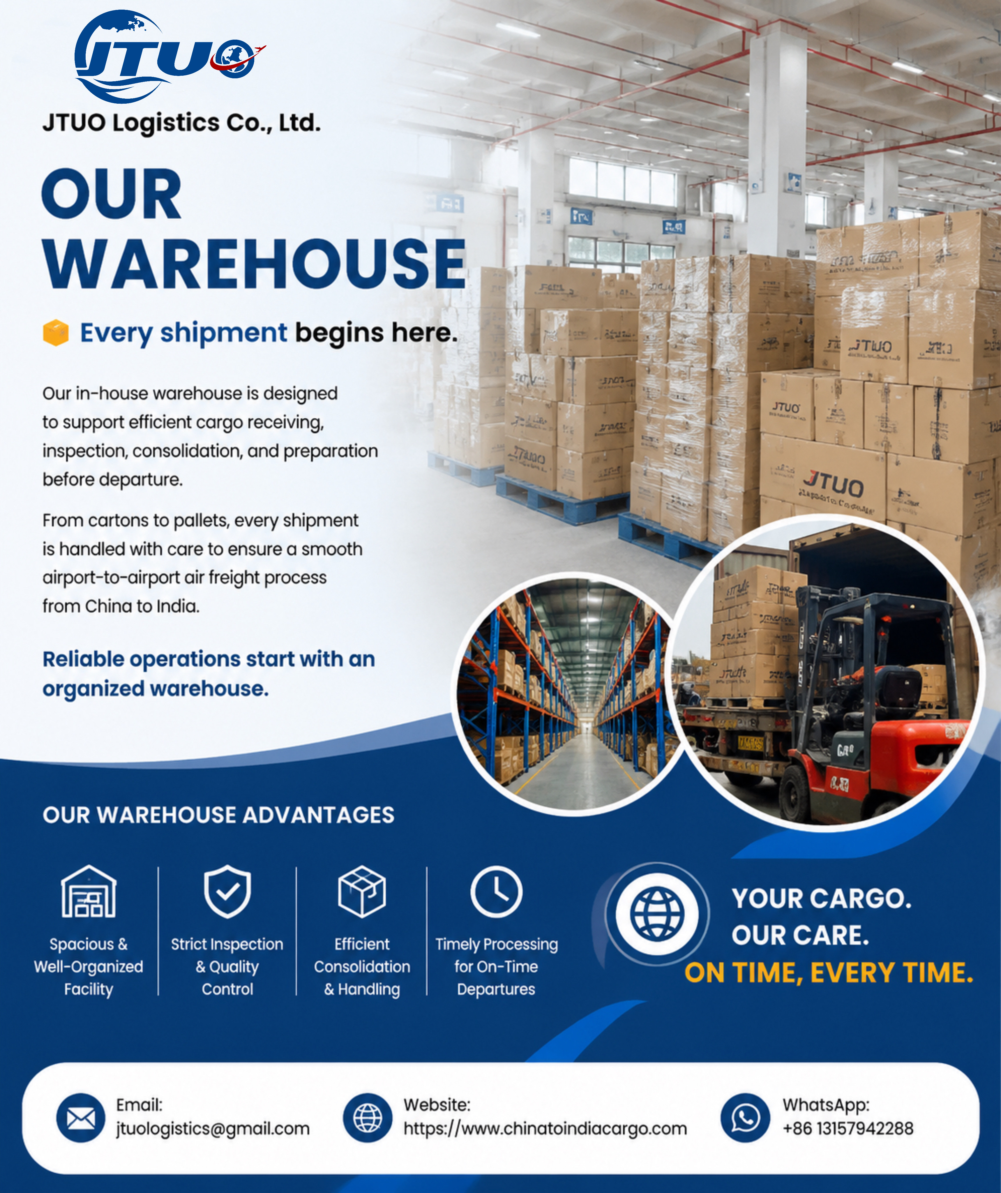 Consolidation warehouse supporting China to India air freight head haul space