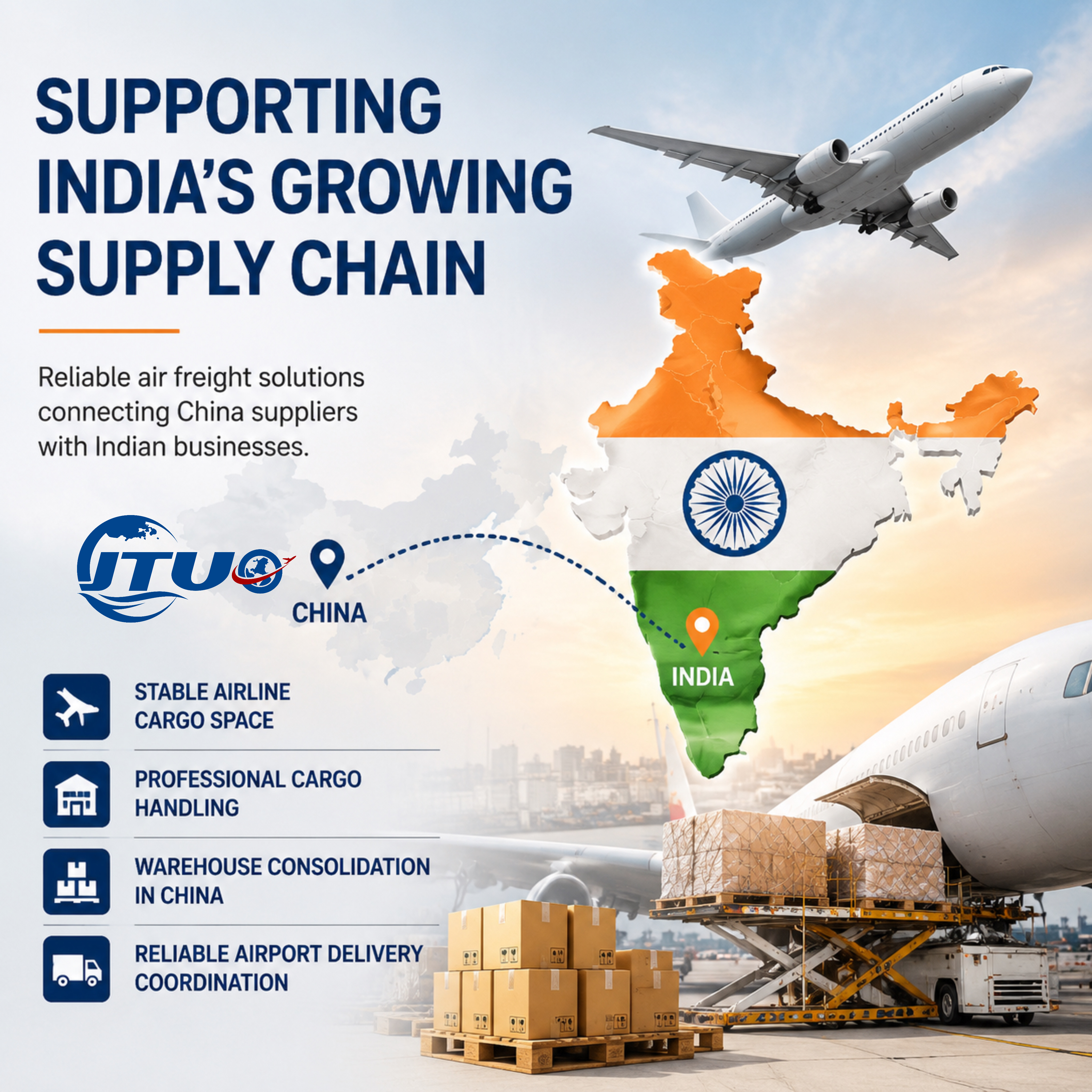 Air freight solutions for China to India airport-to-airport cargo movement