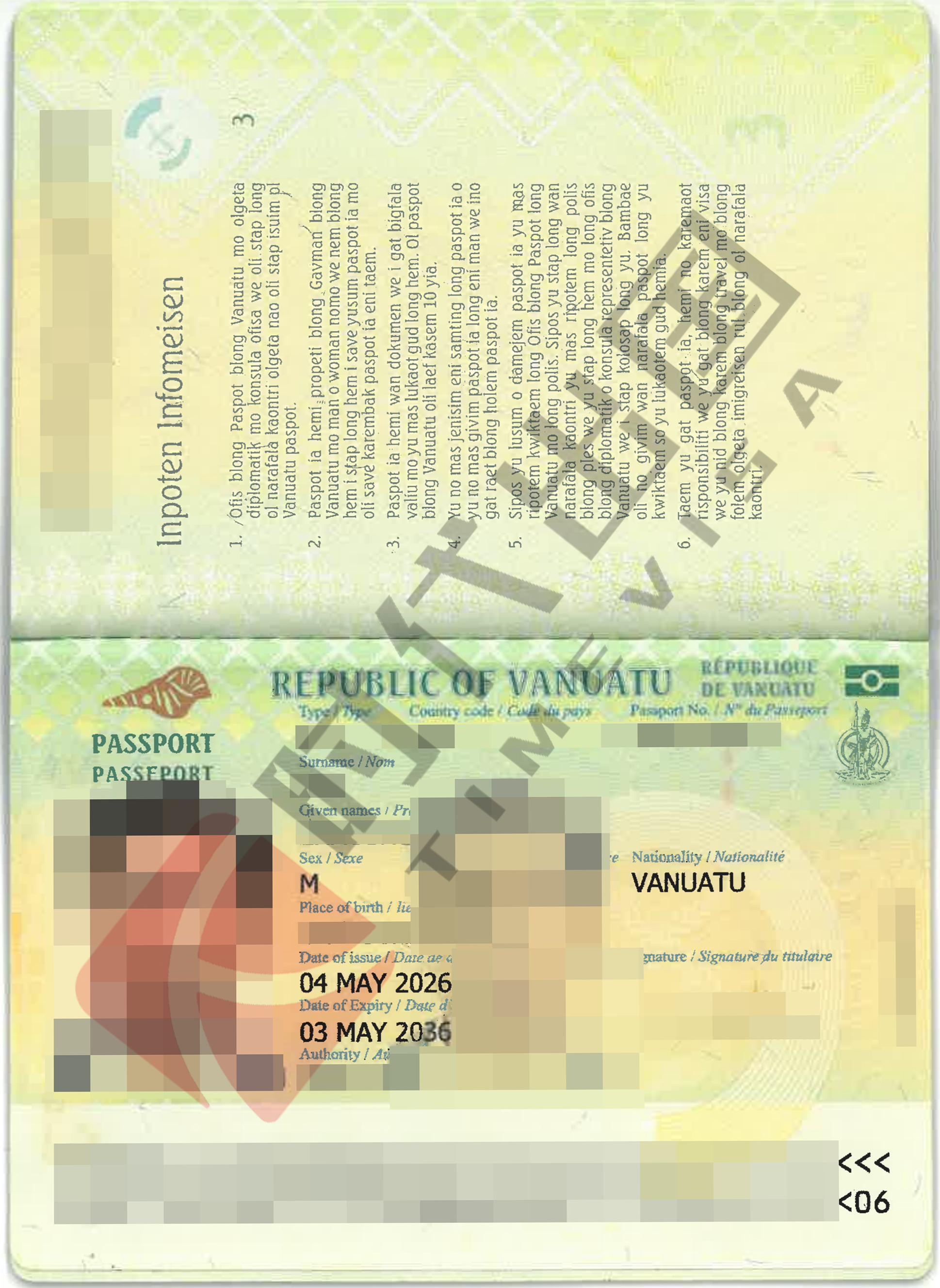 Vanuatu passport sample, showcasing Caribbean passport project results