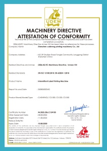 MACHINERY DIRECTIVE ATTESTATION OF CONFORMITY