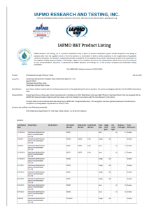 EPA WaterSense Certification for High Efficiency Toilets (IAPMO R&T File No. 6561)