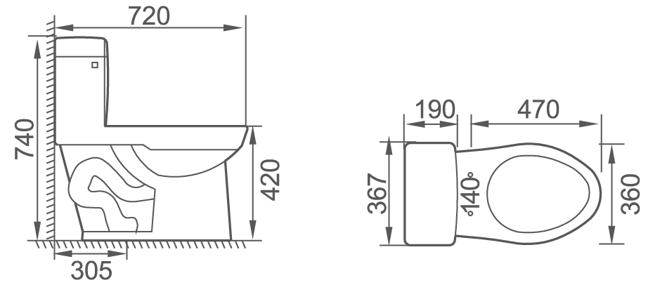 FTO-8848 ceramic one-piece toilet - side view