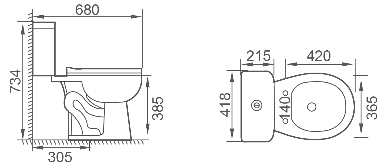 FTZ-0420D siphonic toilet dimension drawing