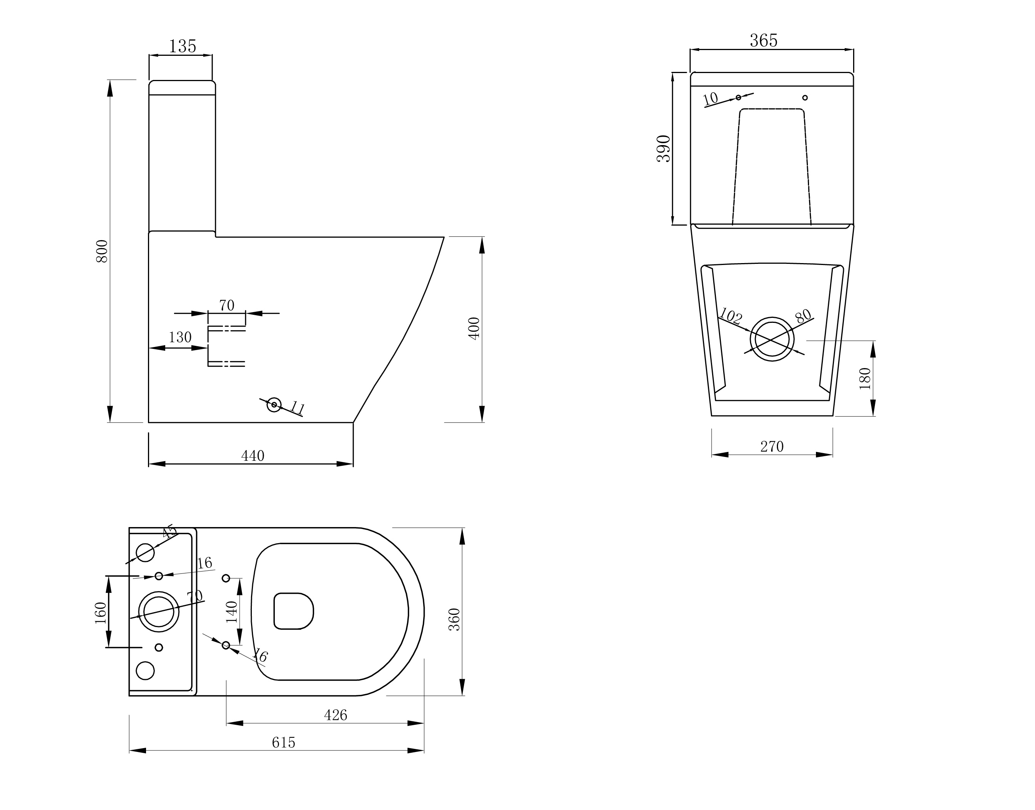 FTZ-2403 two-piece toilet front view