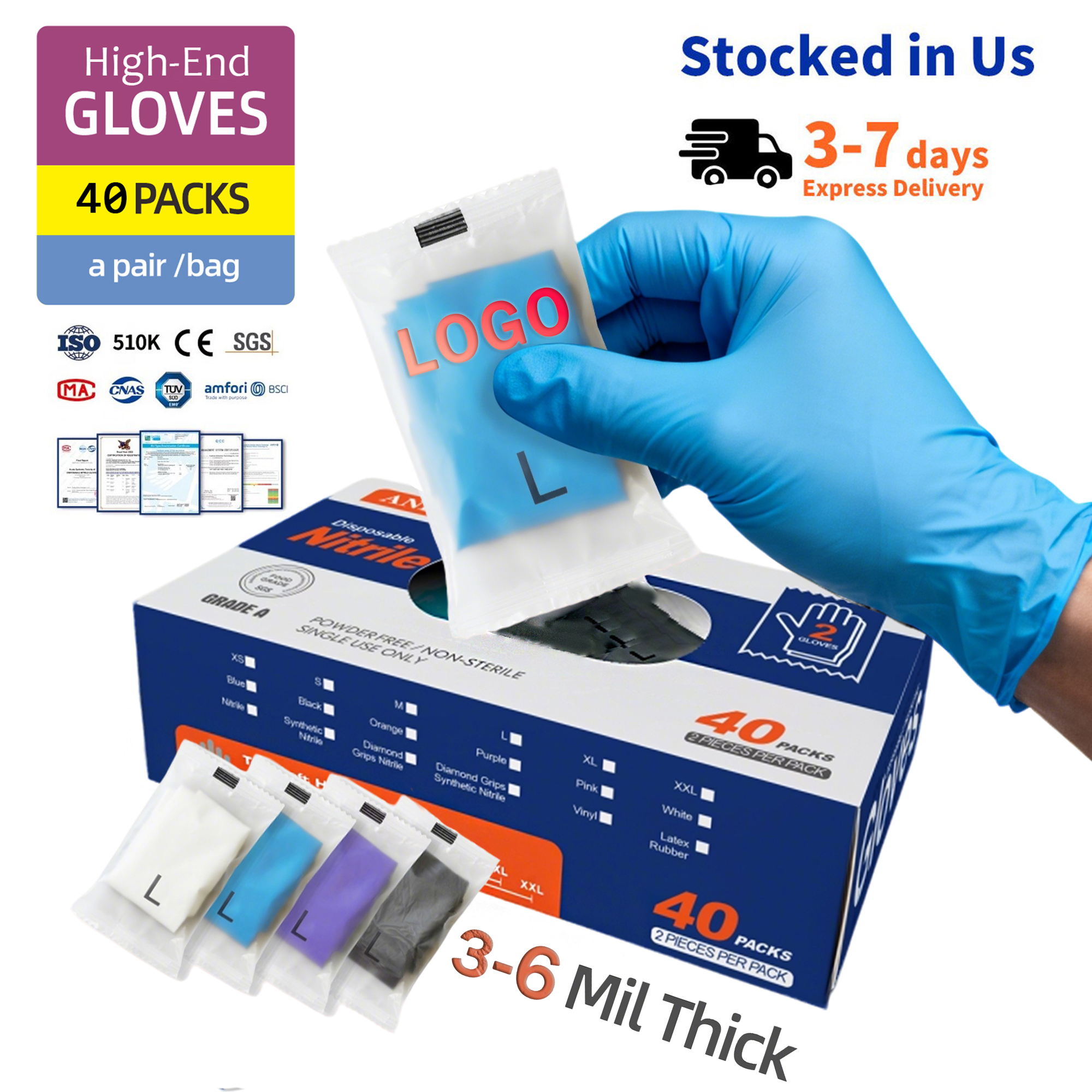 Blue nitrile gloves 2-pack side view