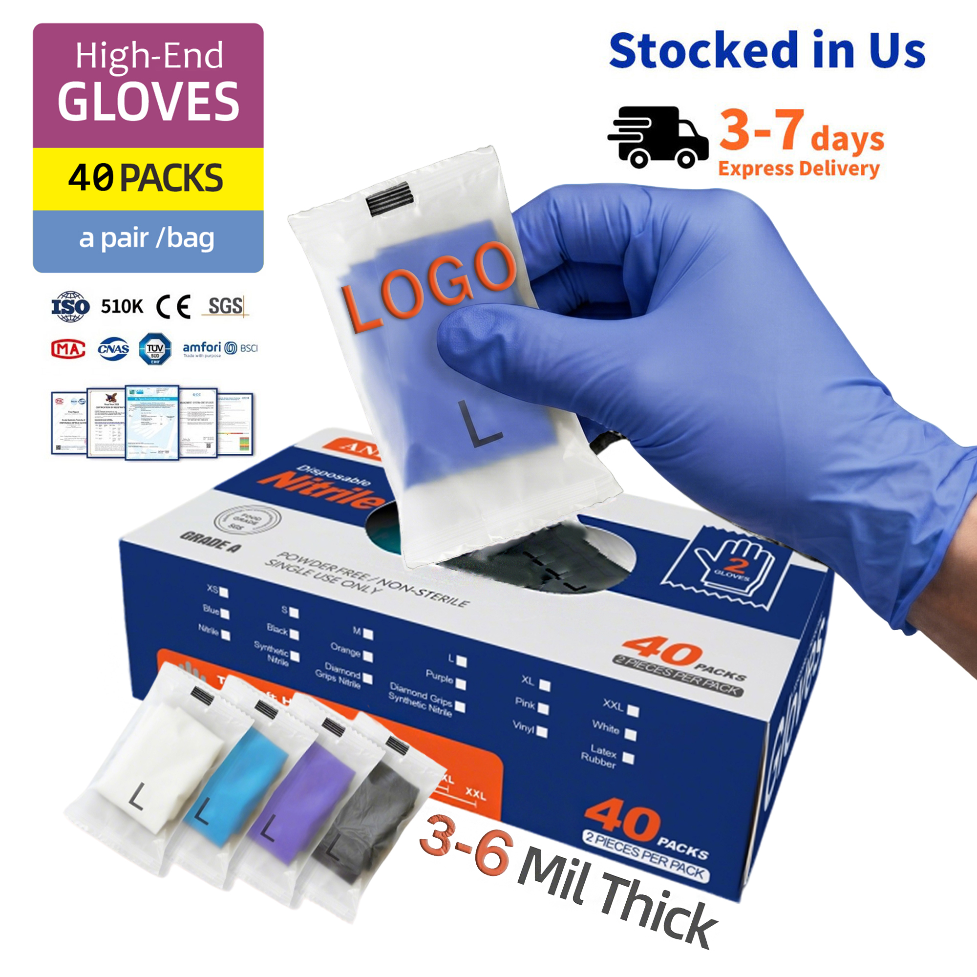 Ice blue nitrile gloves 2-pack side view
