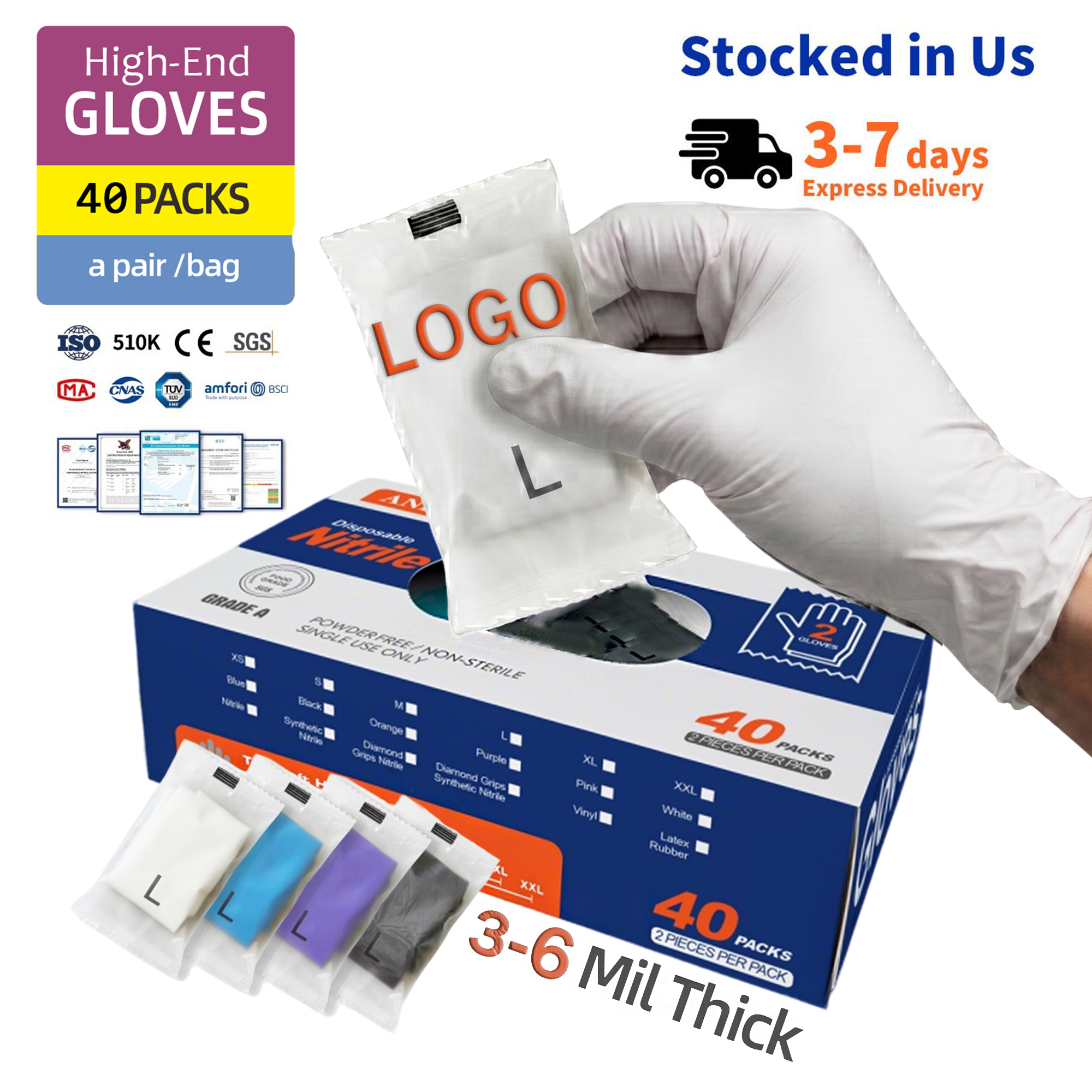 White nitrile gloves 2-pack side view