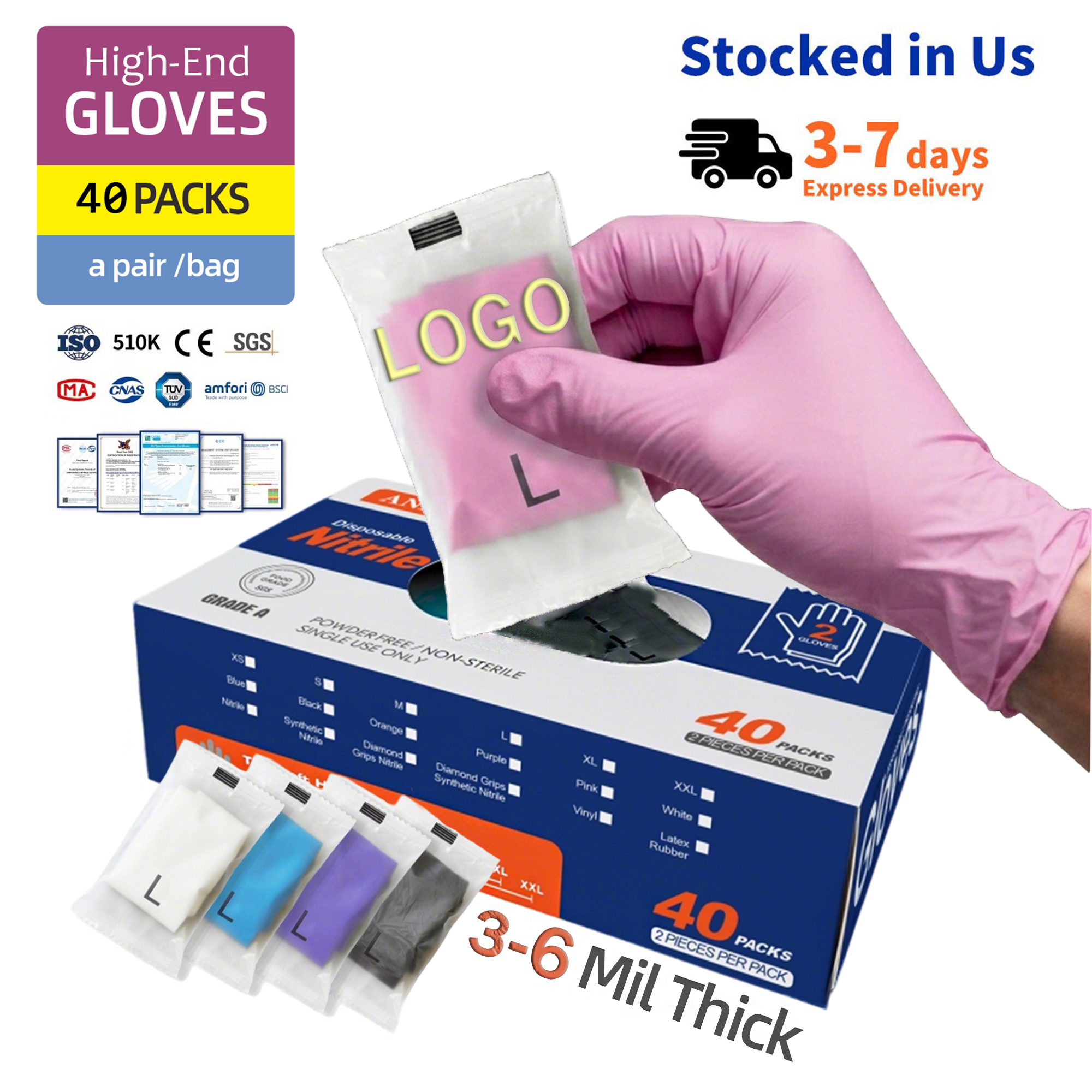 Pink nitrile gloves 2-pack side view