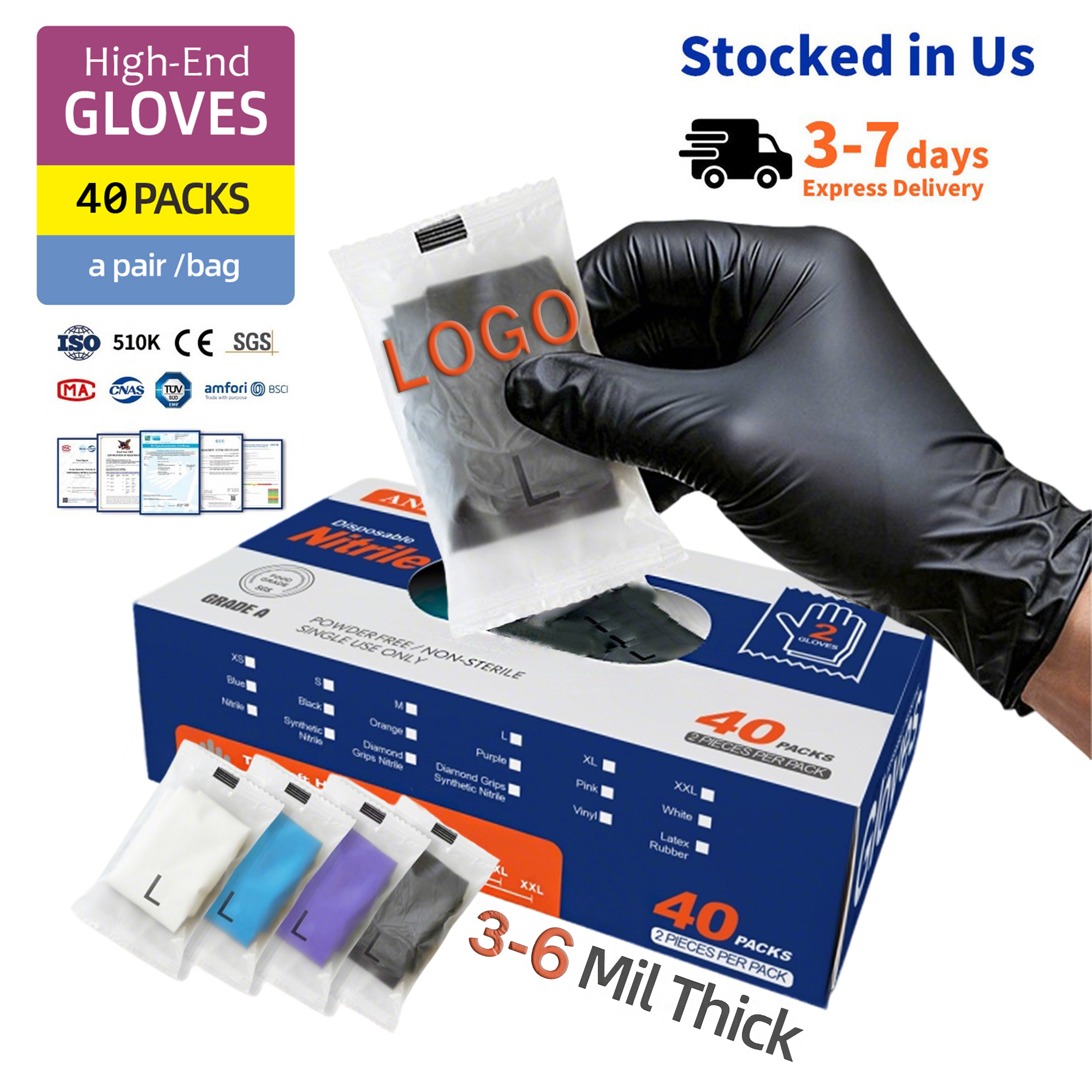 Black nitrile gloves 2-pack open packaging