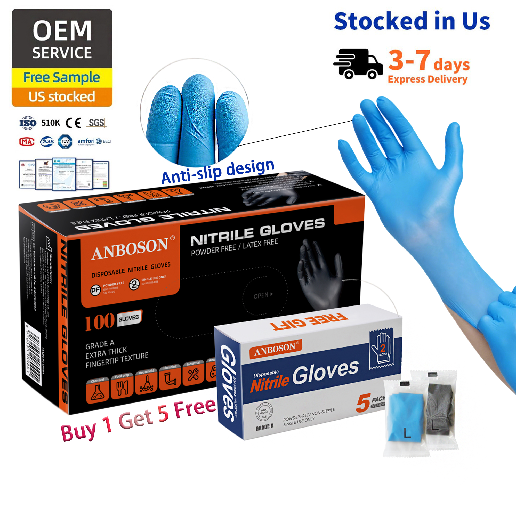 Blue nitrile box exam gloves food grade 6mil