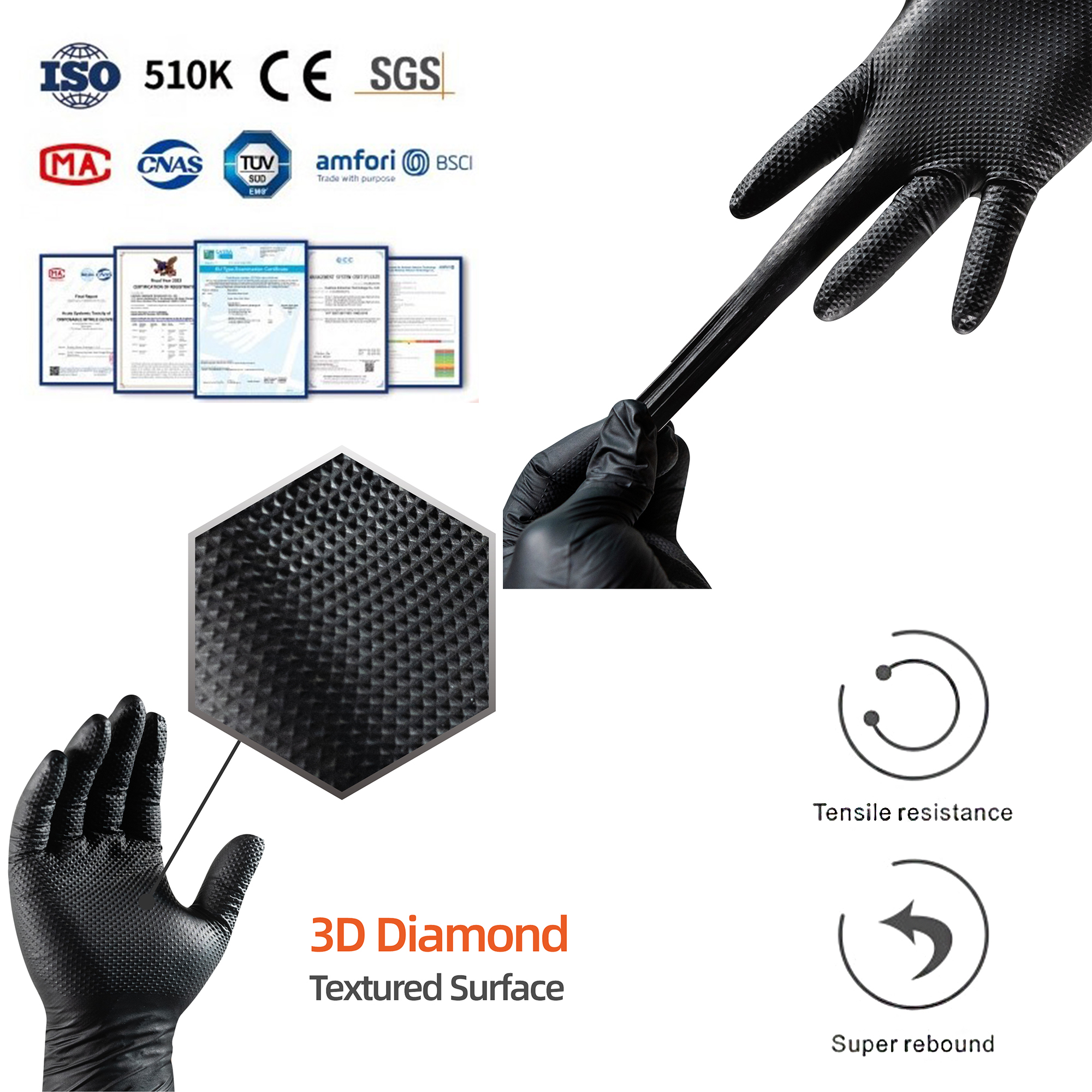 Black industrial nitrile gloves for workshop, machinery and industrial use