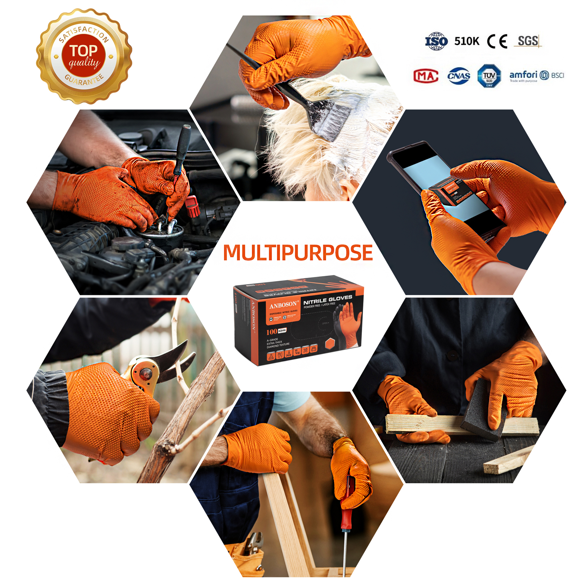 Orange nitrile gloves high visibility