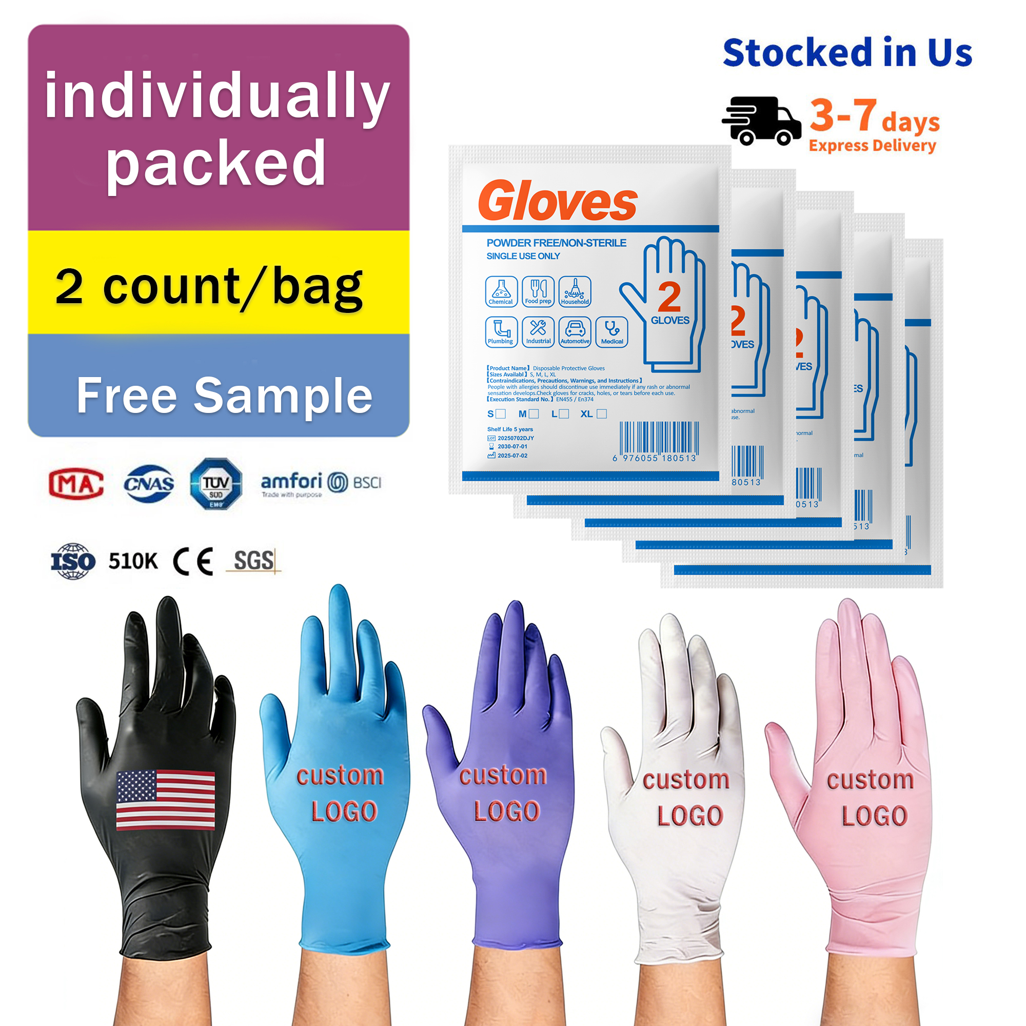 Blue nitrile gloves 2-pack open packaging