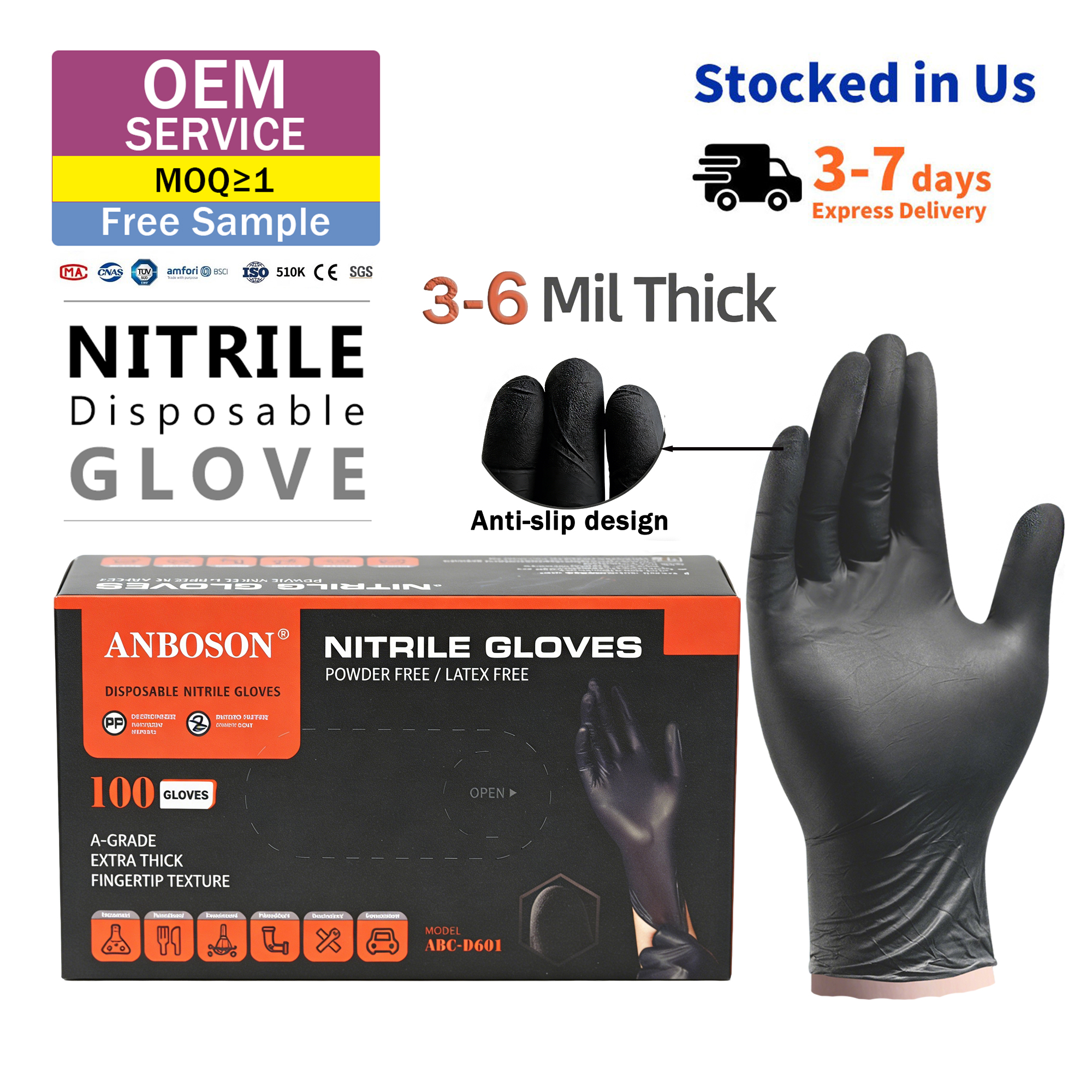 Black food grade nitrile gloves on hand