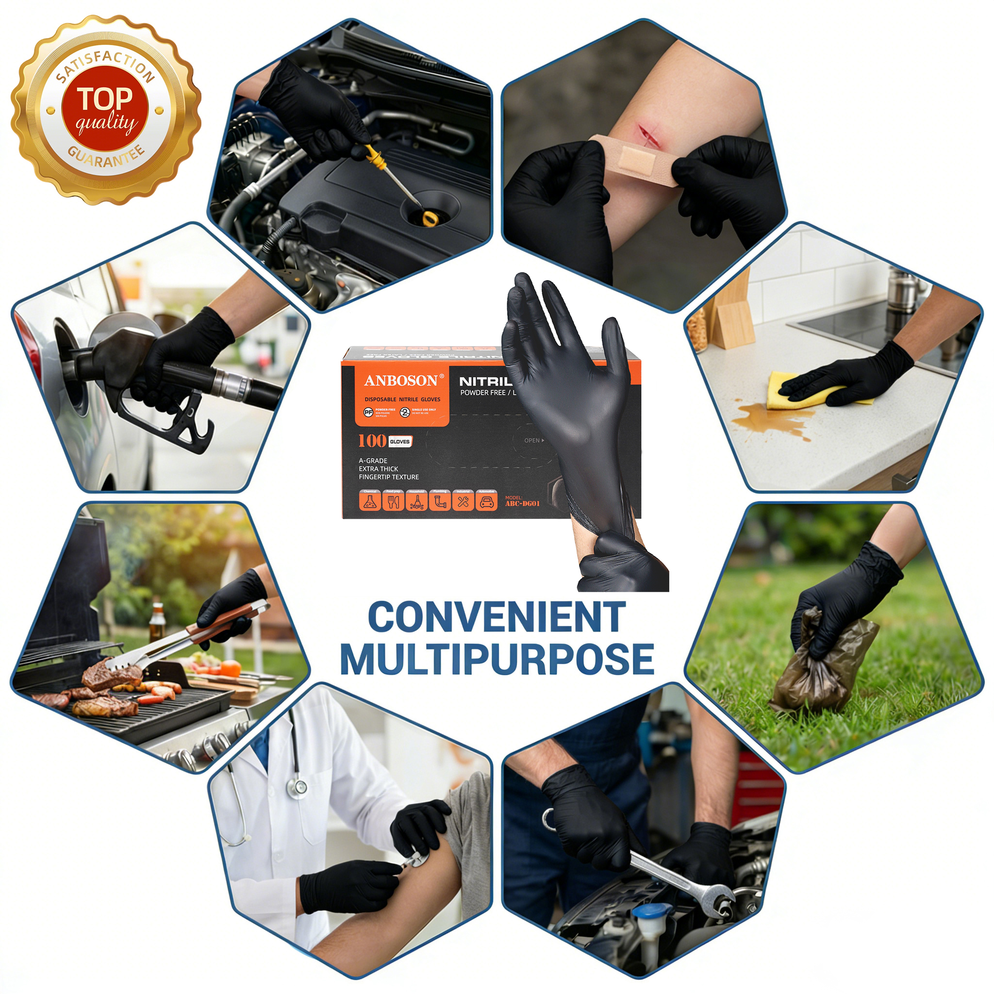 ANBOSON Food Grade Nitrile Gloves, 5mil powder-free with textured fingertips and food-contact certification