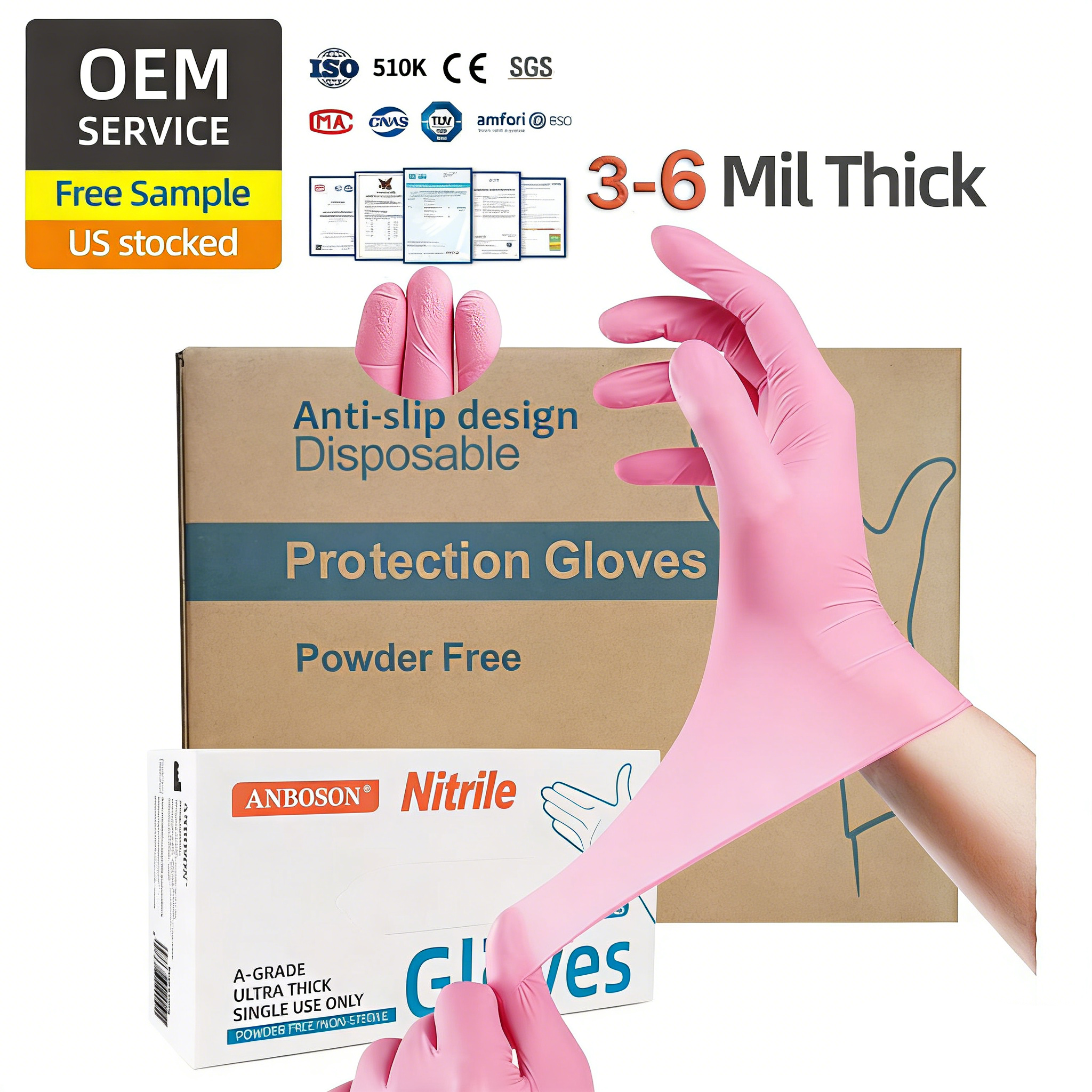 Pink 3MIL Powder-Free Textured Medical Exam Gloves