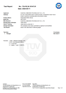 Nitrile gloves Blue Nitrile Gloves Halogen TEST REPORT