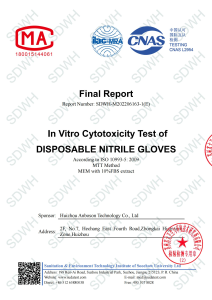 Nitrile gloves ISO10993-5 2009 In vitro cytotoxicity Test Report