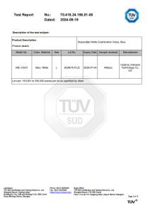Nitrile gloves TUV EN455-1 EN455-2 EN455-3 TEST REPORT