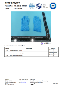 Vinyl Gloves&Synthetic Nitrile Gloves Transparent Vinyl, Black&Blue Synthetic Nitrile EN21420 Test Report