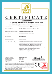 ATTESTATION CERTIFICATE OF MACHINERY DIRECTIVE