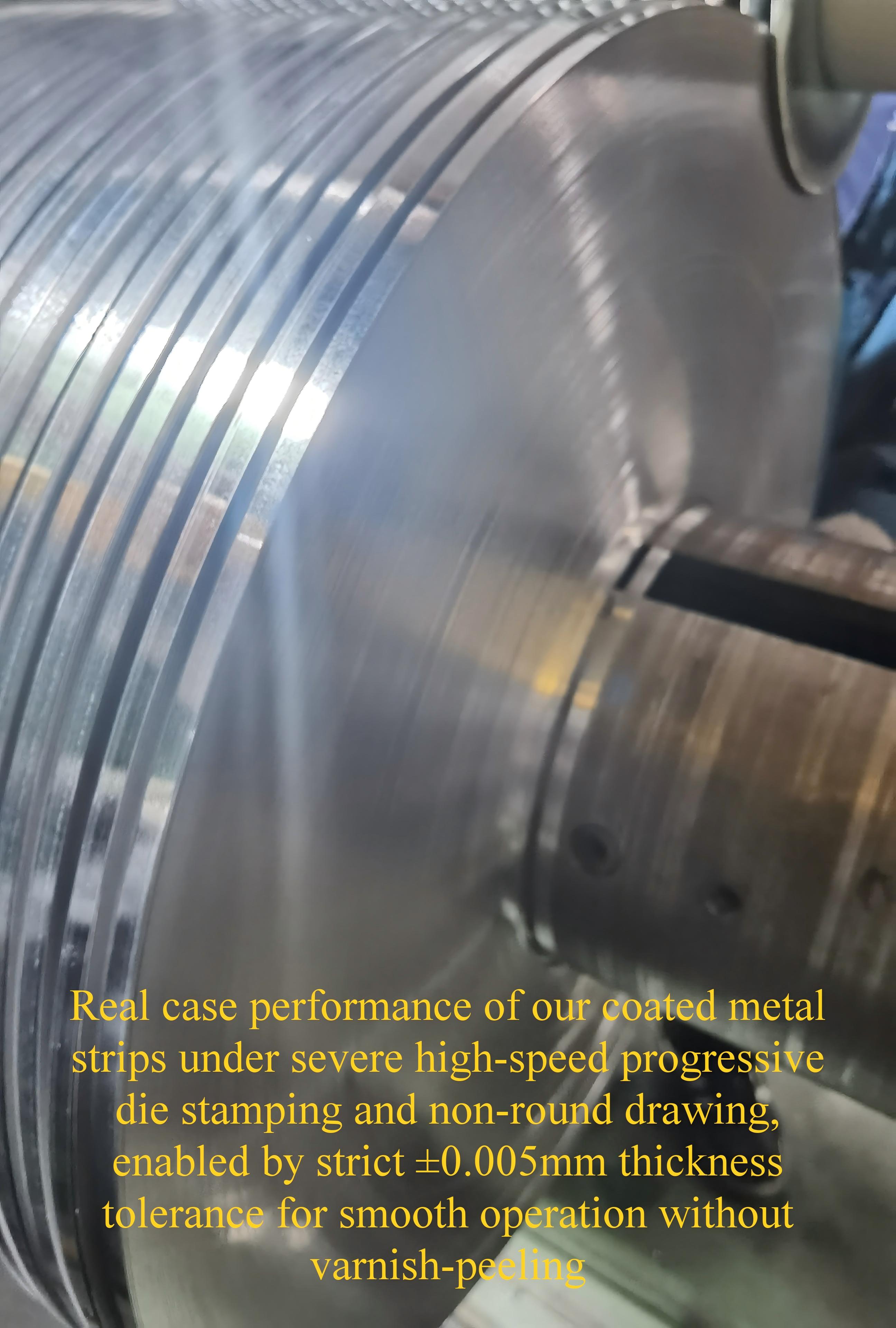 Precision slit tinplate strip held to 0.005mm thickness tolerance for progressive die stamping