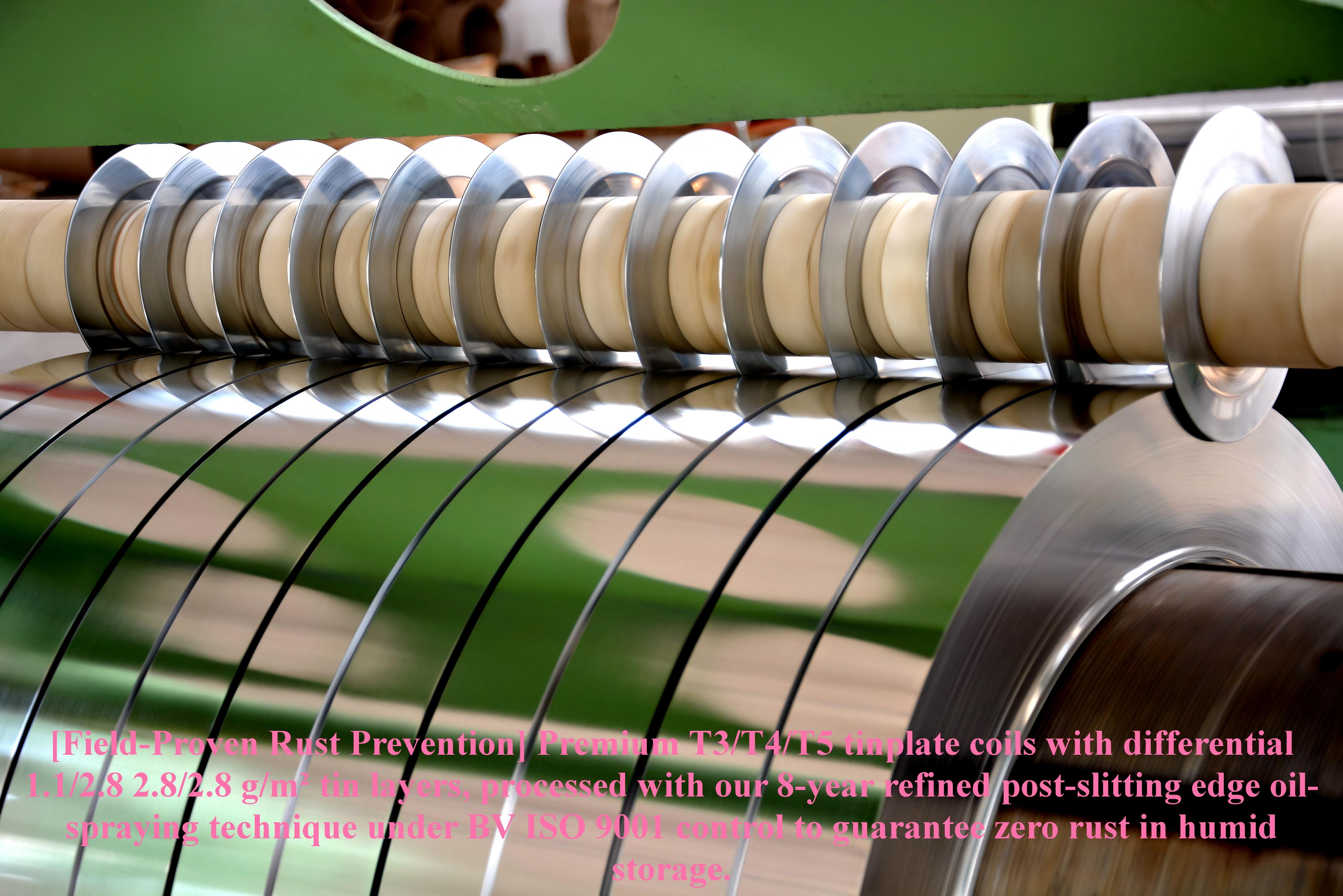 Differential tinplate coil with anti-rust oil treatment - edge protection