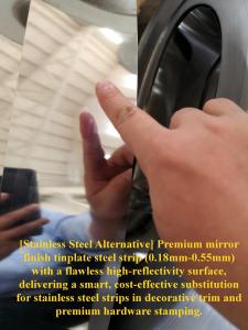 High Reflectivity Mirror Finish Tinplate Steel Strip, Cost-Effective Stainless Steel SUS430 / SUS201 / SUS410 Alternative