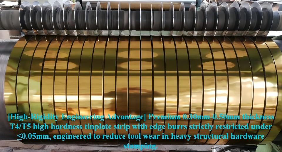 Tinplate strip in 0.30 mm and 0.50 mm with T4 and T5 high-hardness temper for precision stamping
