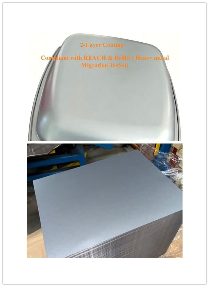 High-performance 2-layer non-stick coated steel sheet with PFAS-free food-contact coating system