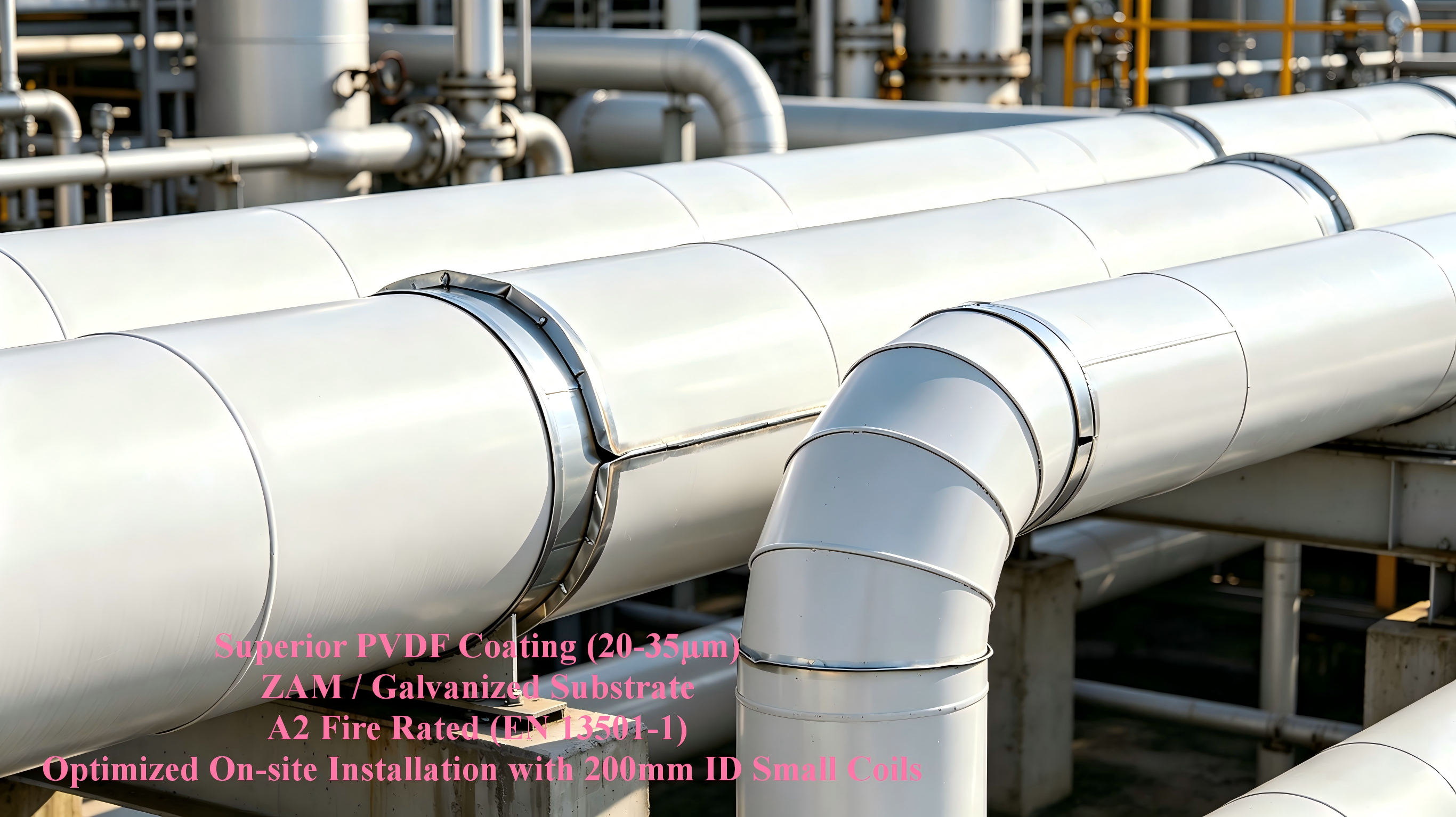 PVDF coated metal jacketing on refinery pipes