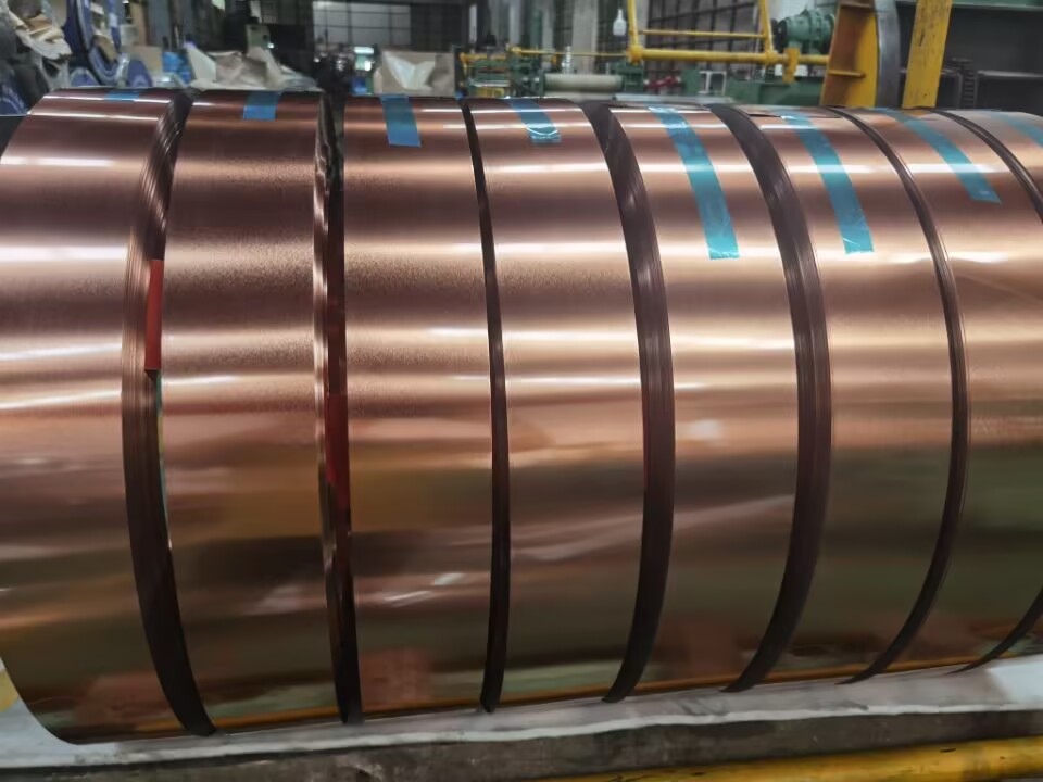 Copper-look colour coated tinplate strip coil