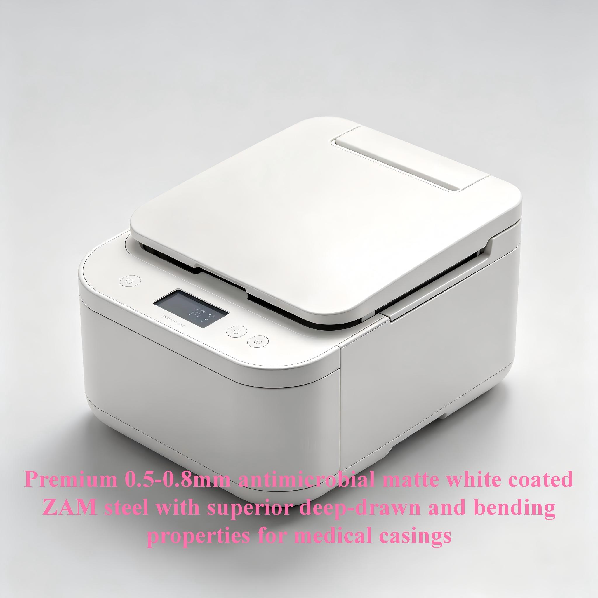 Antimicrobial matte white coated steel sheet for medical equipment