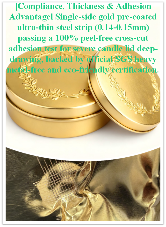 Cross-cut adhesion check on 0.14 mm to 0.15 mm SGS-certified eco-friendly gold coated tinplate strip