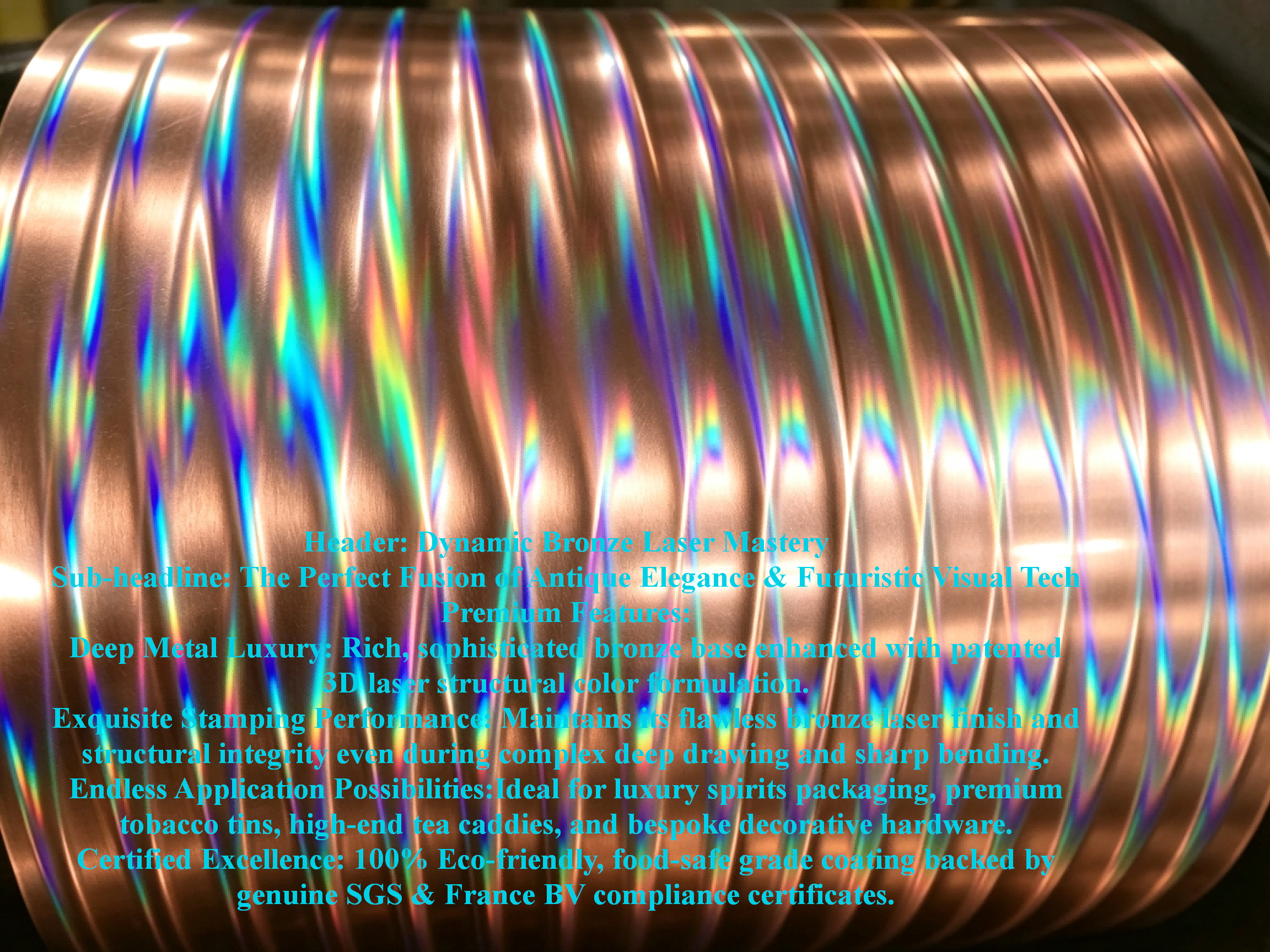 Luxury bronze laser effect tinplate coil and application