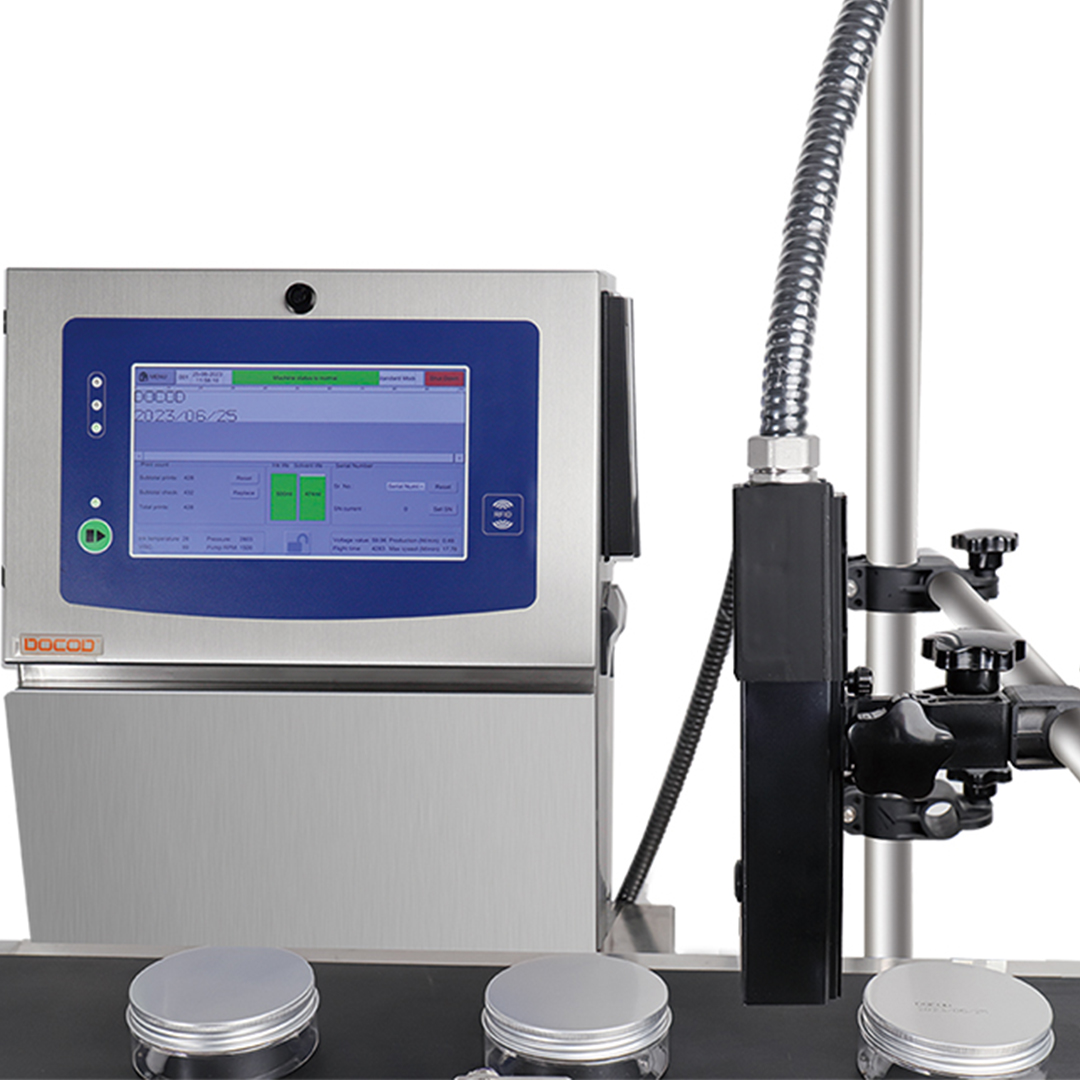DOCOD S1000 continuous inkjet printer on a production-line coding workstation