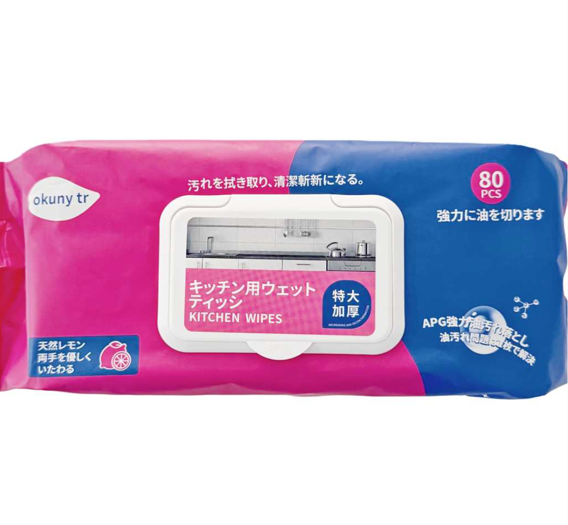 Kitchen wet wipes model CF001 — 80 pieces, 200×200 mm, water-jet non-woven fabric