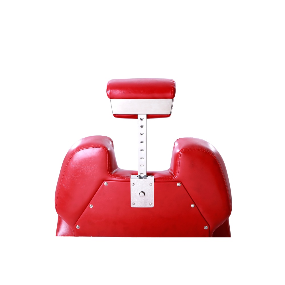 Hydraulic barber chair HZ8702CRD side view showing PU leather and aluminum alloy base