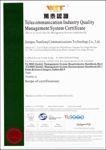 TELECOMMUNICATION INDUSTRY QUALITY MANAGEMENT SYSTEM CERTIFICATE