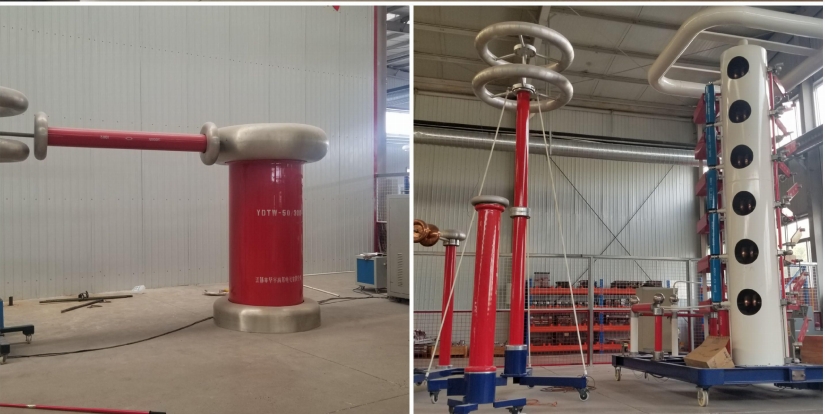High-voltage insulator testing equipment in a laboratory setting