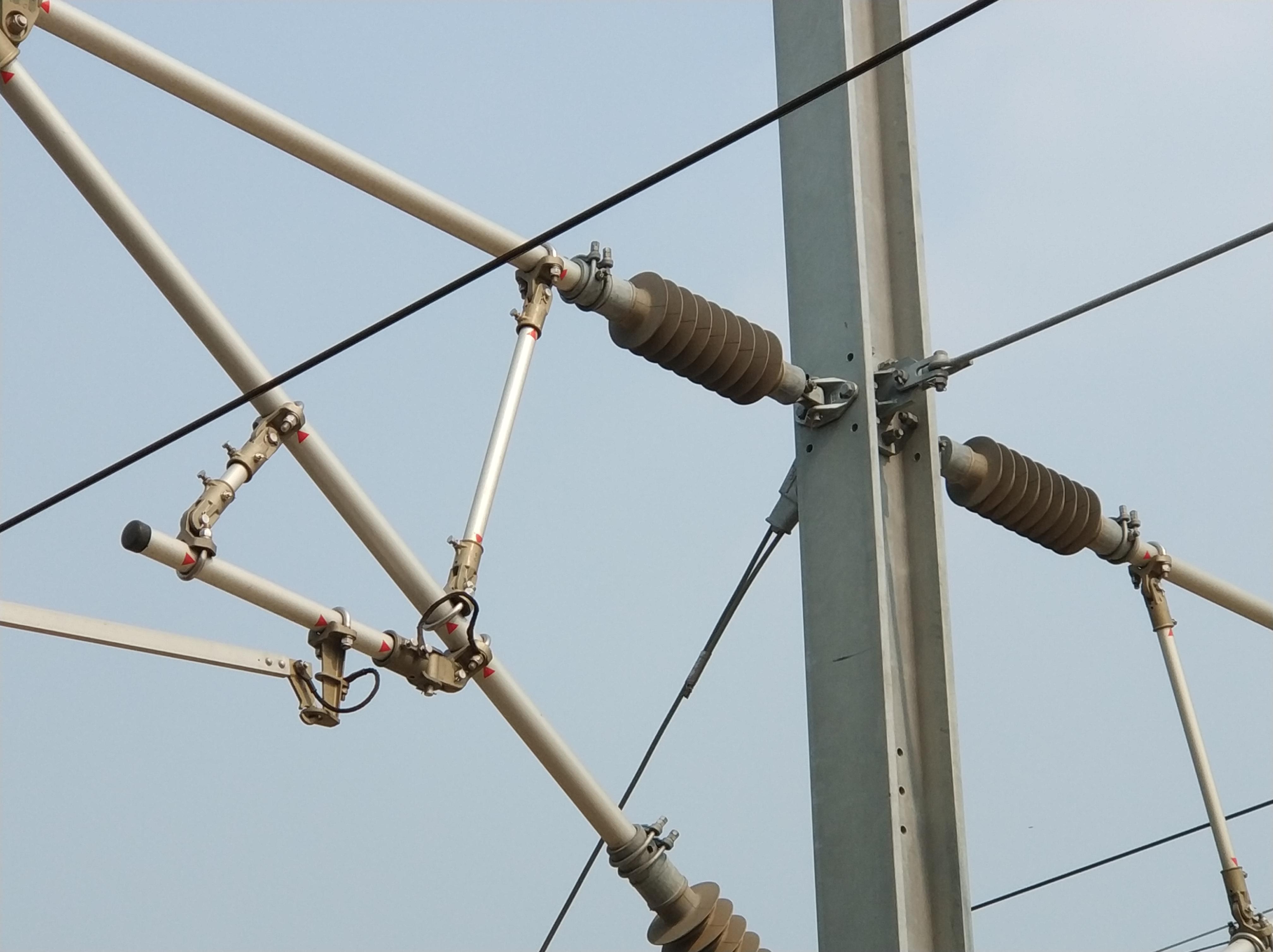 Insulators installed on railway electrification system, demonstrating application in rail transit
