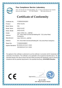 RFID PLATE CE Certificate of Conformity
