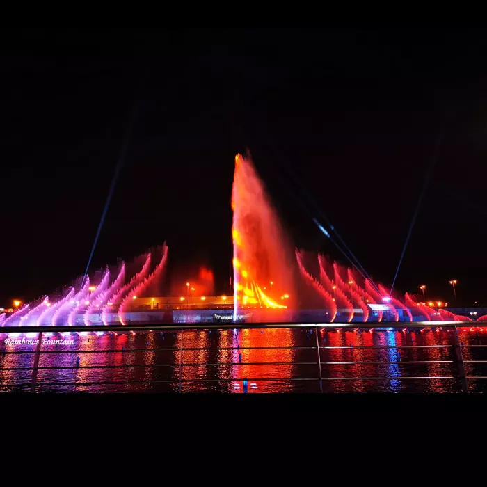 Large outdoor musical fountain show at Riyadh Season, Saudi Arabia