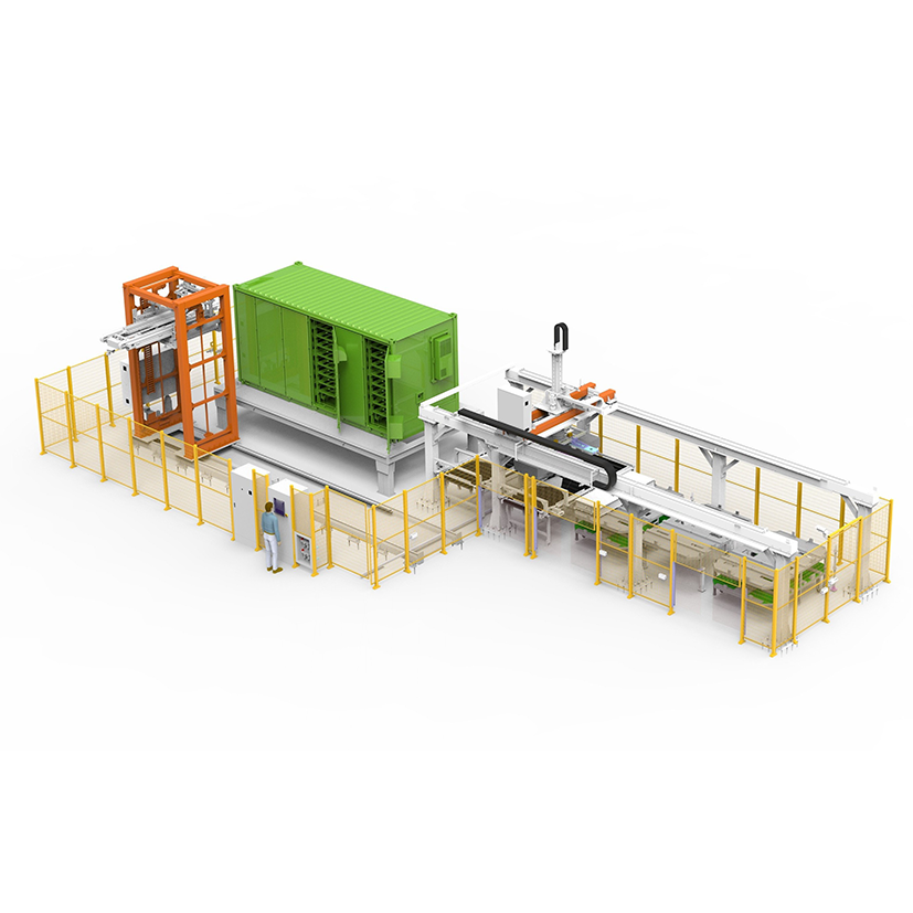 Rail-fixed battery pack insertion robot for container racks