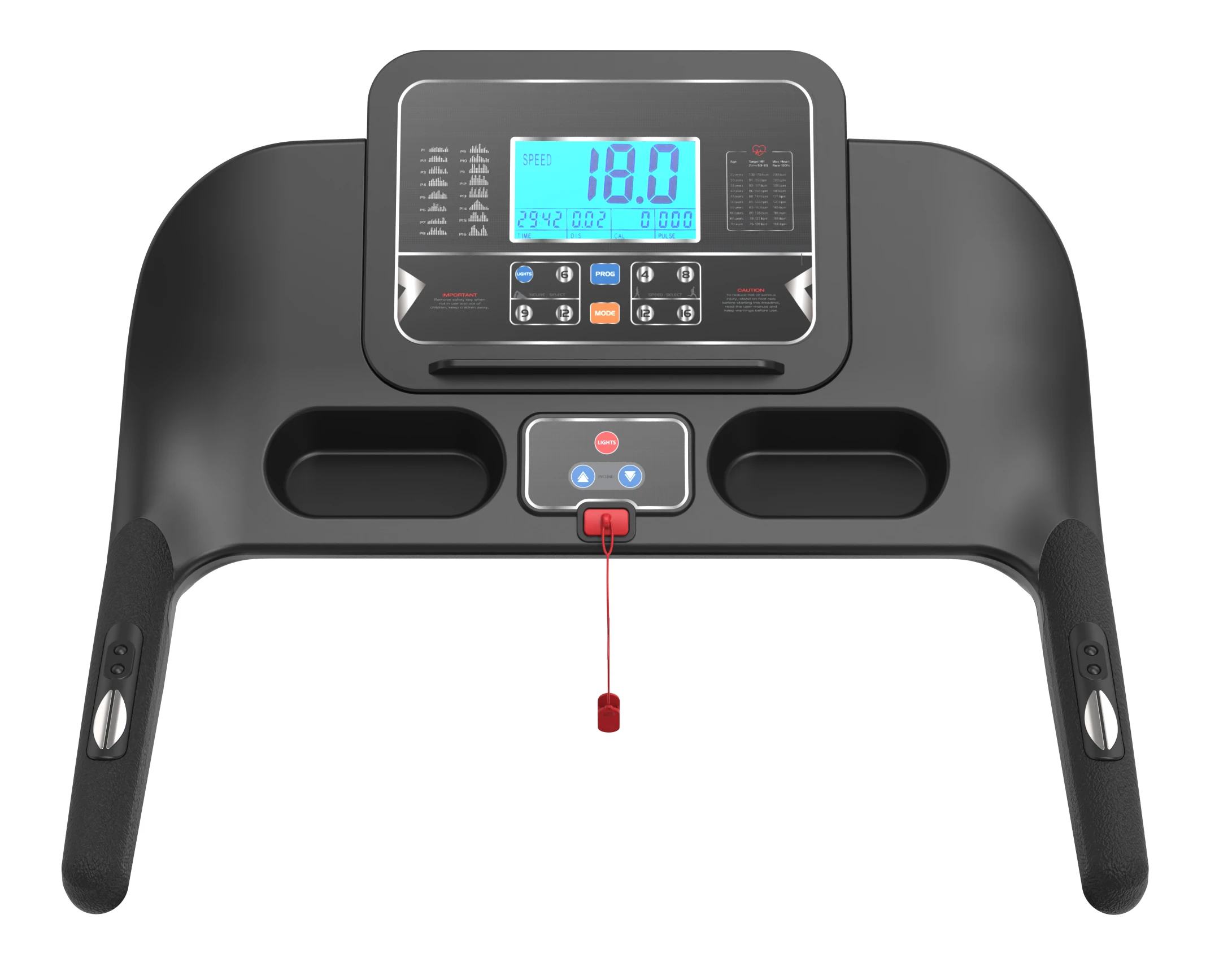 HSM-MT296 treadmill side view showing foldable frame